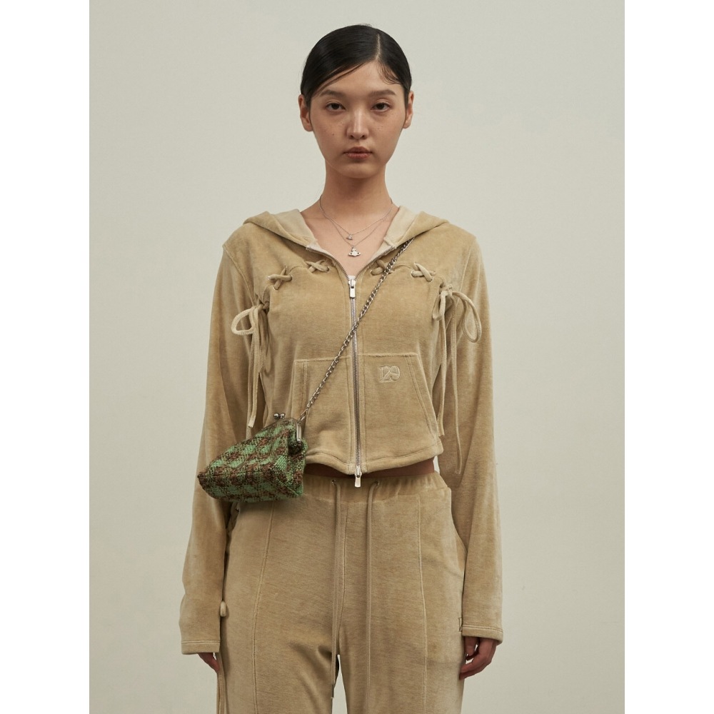 ILLIGO ベロアレースアップパーカージップアップベージュ