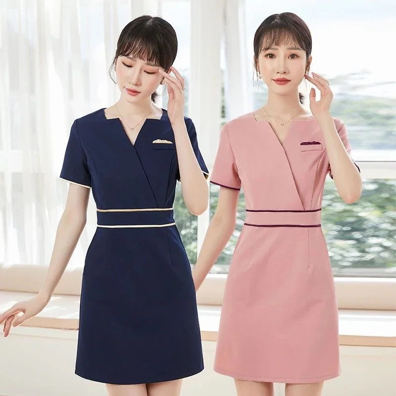 大人気 エステ制服 ワンピース ユニフォーム エステ サロン セットアップ 美容師 マッサージ師通勤 レディース 制服 美容 通勤 セットアップ エステ制服 半袖 七分袖