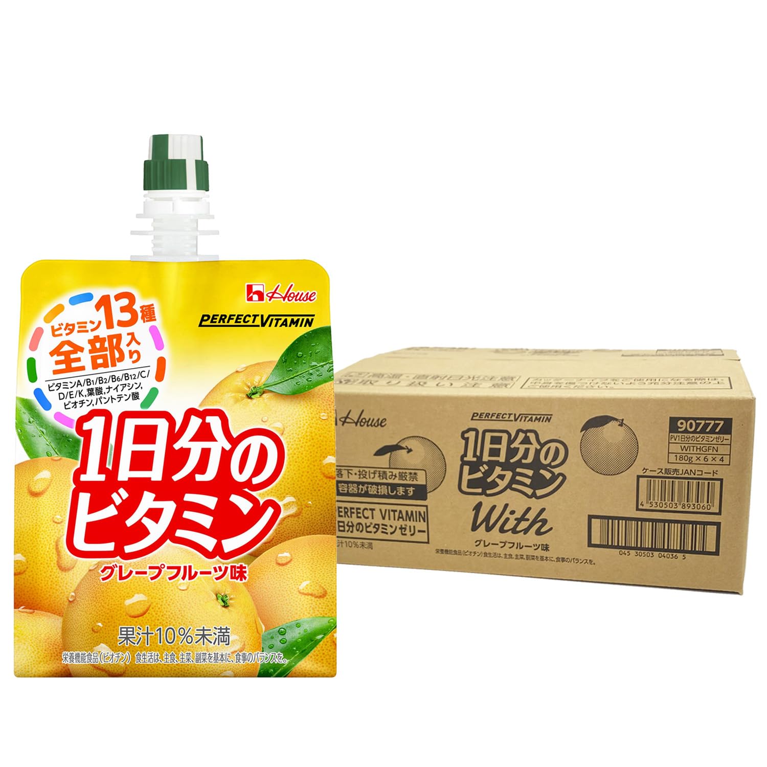 【Amazon.co.jp 限定】ハウスウェルネスフーズ PERFECT VITAMIN 1日分のビタミンゼリー グレープフルーツ味 With 180g×24袋