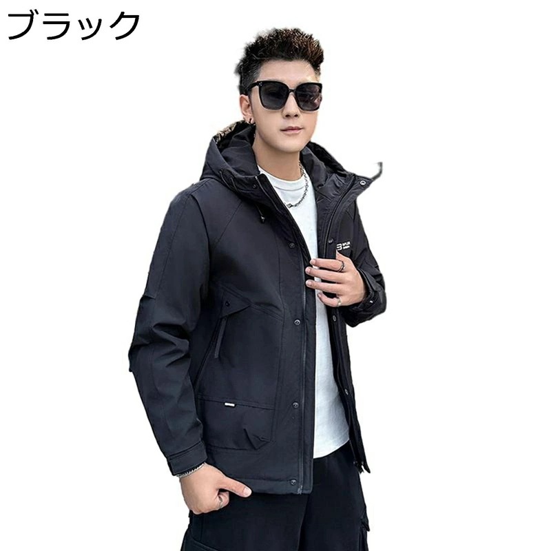 中綿ジャケット メンズ ダウンコットンジャケット アウトドア 秋冬 暖かい 大きいサイズ 厚手 綿入り 防寒 保温性 フード付き カジュアル スポーツ ブルゾン ジャンパー