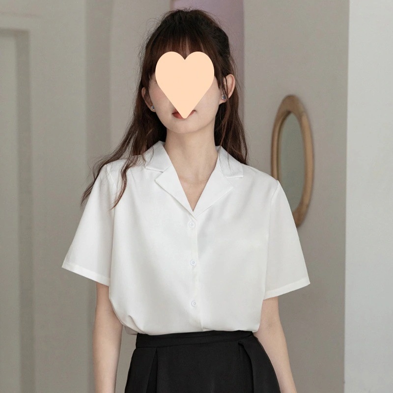 【1つ買うと10つ無料】女性用レトロシャツのための夏のゆるい短袖の白いシャツ汎用性のある人学生