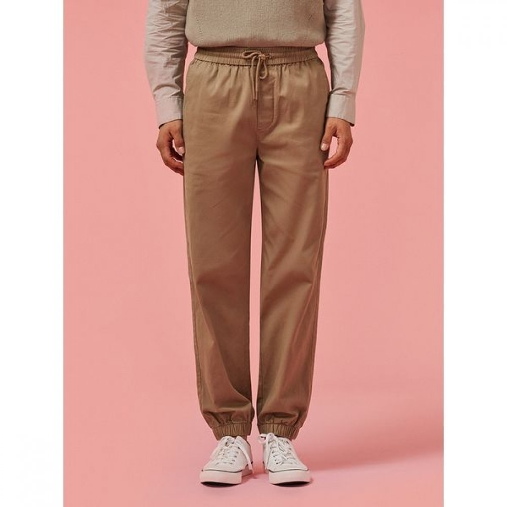 [JUJU] ベージュメンズコットンストレッチバンディングジョガーパンツJ322402004