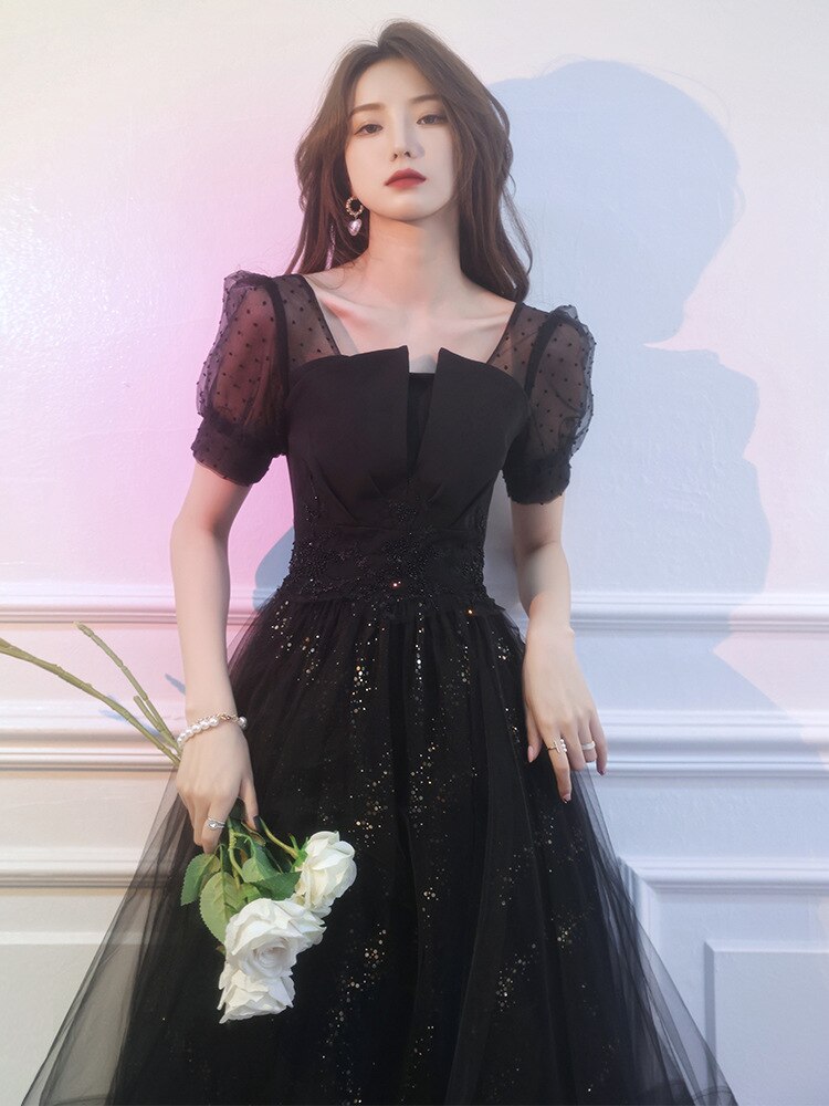 ウエディングドレス 結婚式　ドレス パーティードレス ロングワンピース ドレス ロングドレス パーティードレス 結婚式の宴会の小さいドレスのスカートの女の黒い気質の優雅な夏の小柄な人は白を見せてや 5,197円