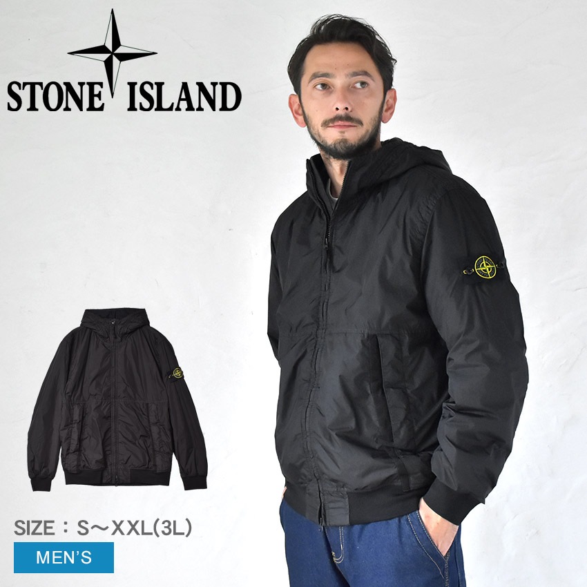 ストーンアイランド メンズ ウェア 長袖 ジャケット アウター 黒 無地 GARMENT DYED CRINKLE REPS RECYCLED NYLON WITH PRIMALOFT-TC 7915