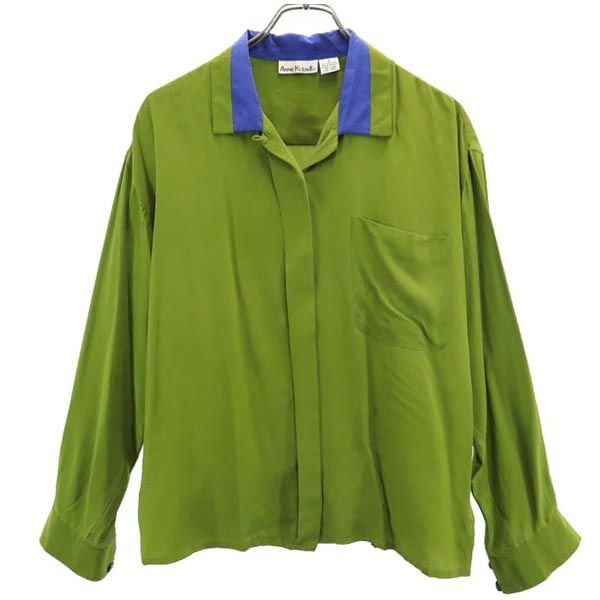 90s オールド シルク 長袖 シャツ 8 グリーン系 ブラウス レディースシャツ・ブラウス