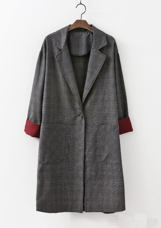 5129.レトロチェックワンボタンジャケット（グレー）2019 春夏 sale 春夏 sale アウター 美ライン おしゃれ カジュアル グレンチェック ロング オーバーサイズ オフィス ビジネス お