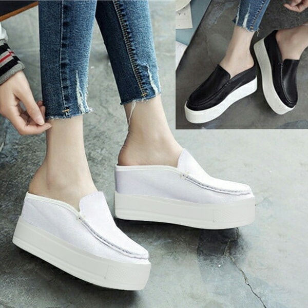 【期間特典】サンダル 厚底 かかとなし シューズ スニーカー スリッポン 靴ひもなし 美脚効果 歩きやすい サンダル風 白 ホワイト 黒 ブラック レディース スリッパ風 ミュール アップインソール