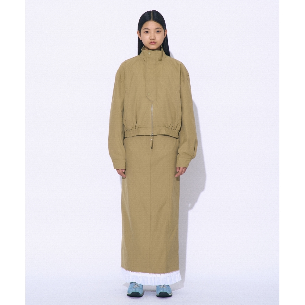 PARTIMENTO 女性用フリルダブルレイヤードマキシスカート_カーキ