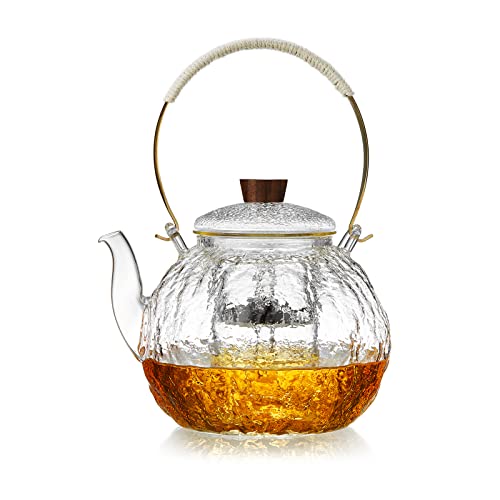 ポカロティー 耐熱ガラスティーポット 上手型 満水容量1290ml 大容量 直火対応 耐熱ガラスやかん 紅茶 緑茶 フルーツティー リーフティー 茶葉の蒸らし・煮出し対応 着脱式両方使用ガラス茶こし付