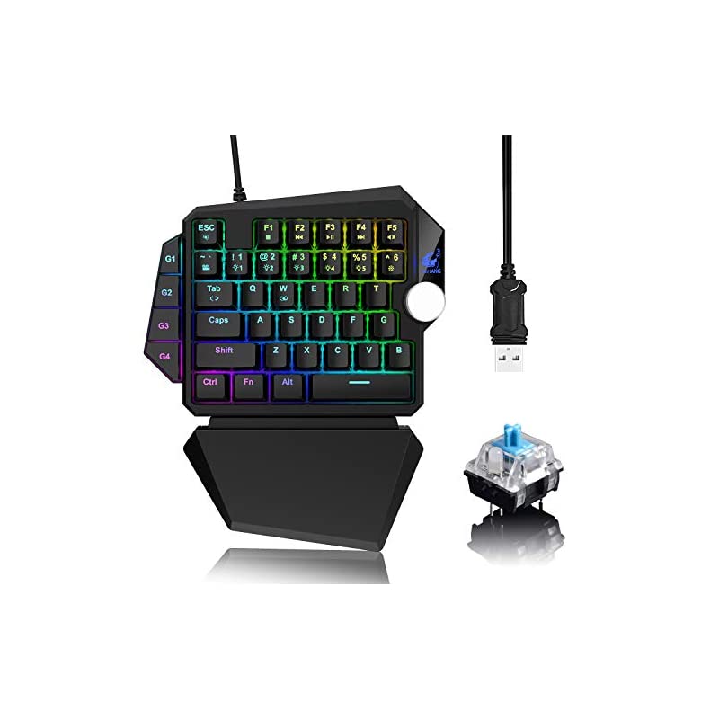 有線片手ゲーミングキーボード メカニカルキーボード 青軸RGB 39キー マクロ機能 リストレスト付