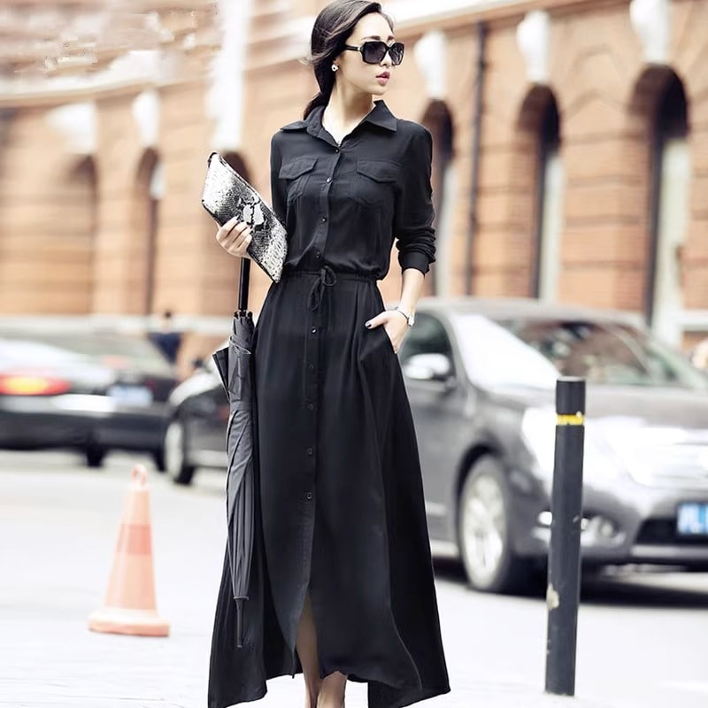 シャツ ワンピース デート シャツワンピース ミモレ ミモレ丈 長袖 ストレート リボン かわいい 可愛い きれいめ シンプル カジュアル 上品 おしゃれ お洒落 かっこいい 可愛い