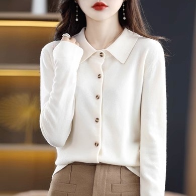 ニット シャツ カーディガン トップス 長袖 襟付き ストレート かわいい 可愛い きれいめ シンプル 上品 おしゃれ お洒落 かっこいい 可愛い 女子 こなれ感 クール 無地 春