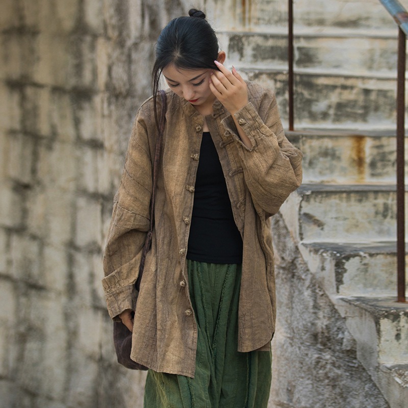 春夏綿麻婦人服新品苧麻絞り古砂洗改良禅茶服旅行写真カーディガン婦人ジャケット