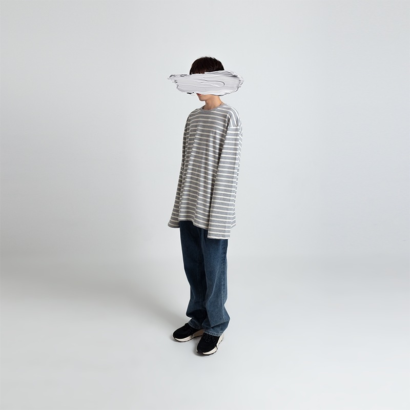 21FW-100-SLV02-ストライプパターンプリーツマンツーマンTシャツ-SSP