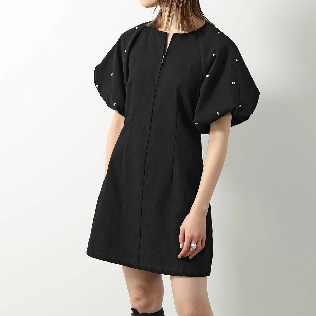 GHOSPELL ゴスペル ワンピース Billie Stud Mini Dress レディース ミニ丈 スタッズ ボリュームスリーブ 半袖 コットン チュニック Ink-Black
