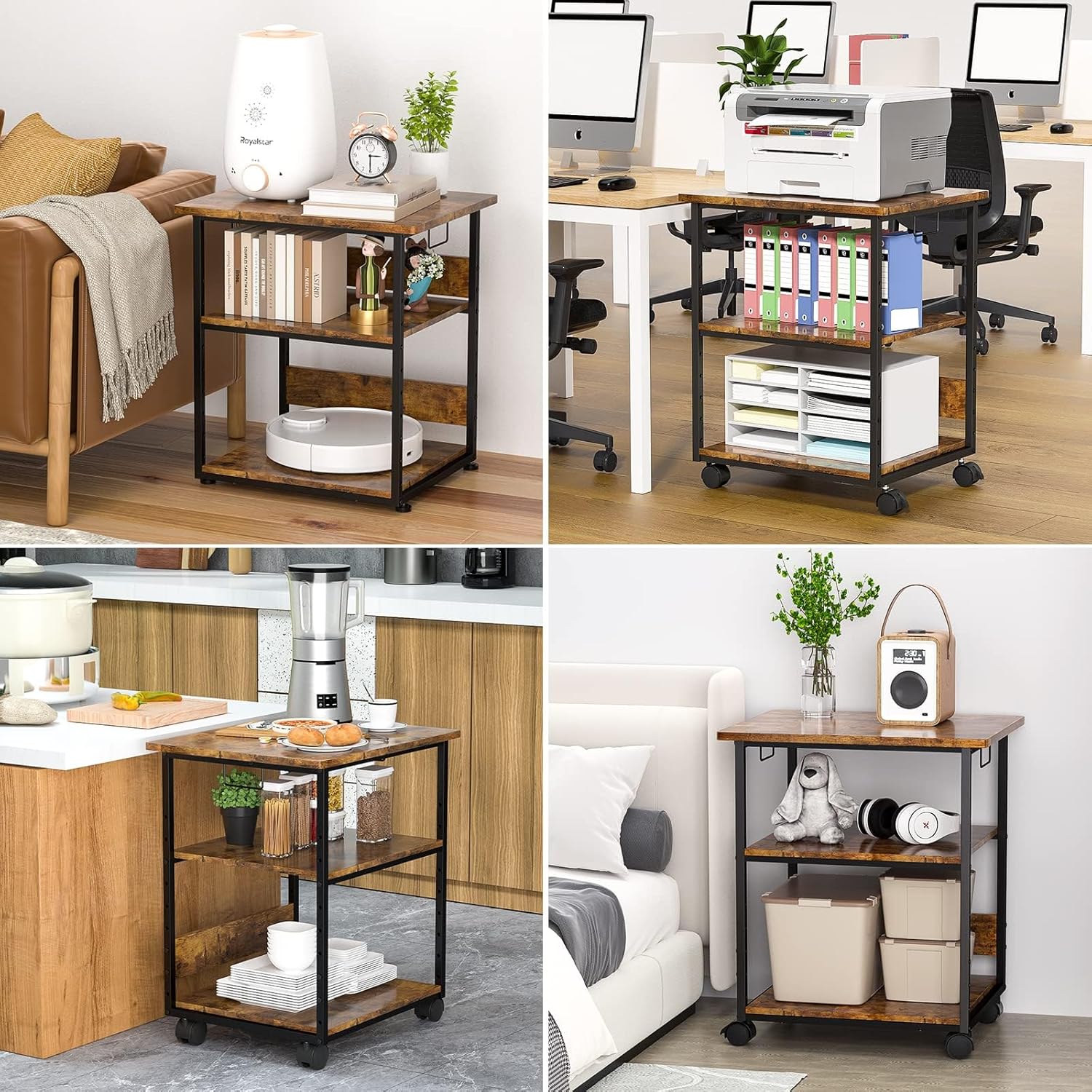 プリンター台 キャスター付き PCラック 中棚高さ9段階 W60*D50*H70 W60*D50*H70cm]プリンター台 キャスター付き パソコンラック 中棚高さ9