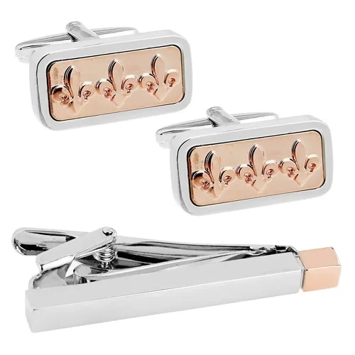 カフス ネクタイピン セット ローズゴールド ゆりの紋章 フルール ド リス カフスボタン カフリンクス タイクリップ タイピン