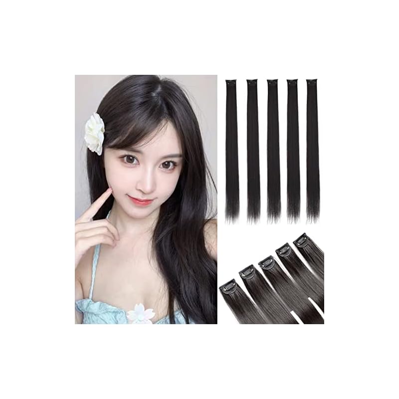 Fuyunohi ワンタッチエクステ ロング 50cm エクステ ストレート 5枚セット 髪伸ばす 部分エクステ つけ毛 hair extension エクステ ワンタッチ クリップ付き 耐熱 かつら