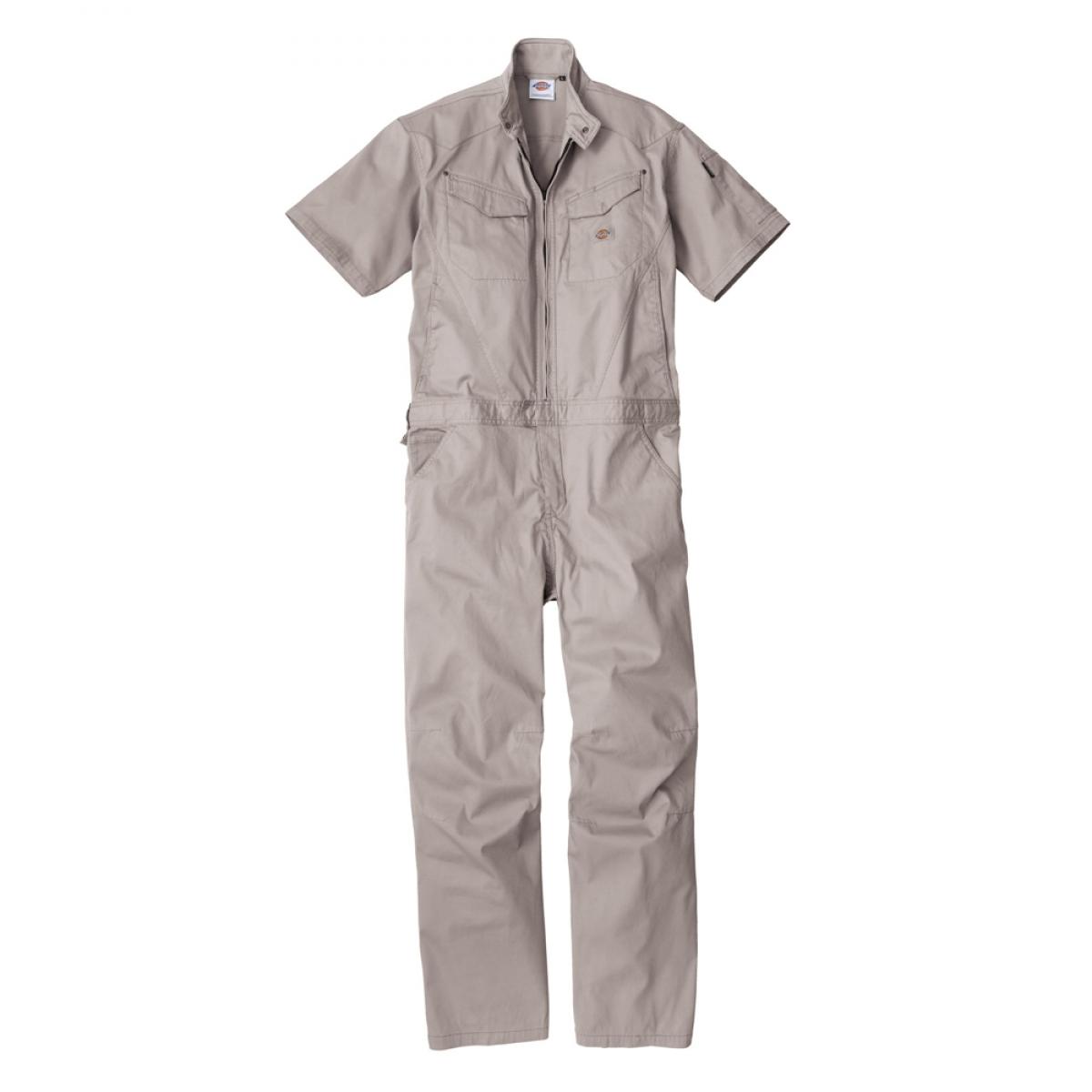 Dickies ディッキーズ ストレッチヘリンボーン 半袖ツナギ アッシュ L D-912 コーコス 作業服 作業着 つなぎ