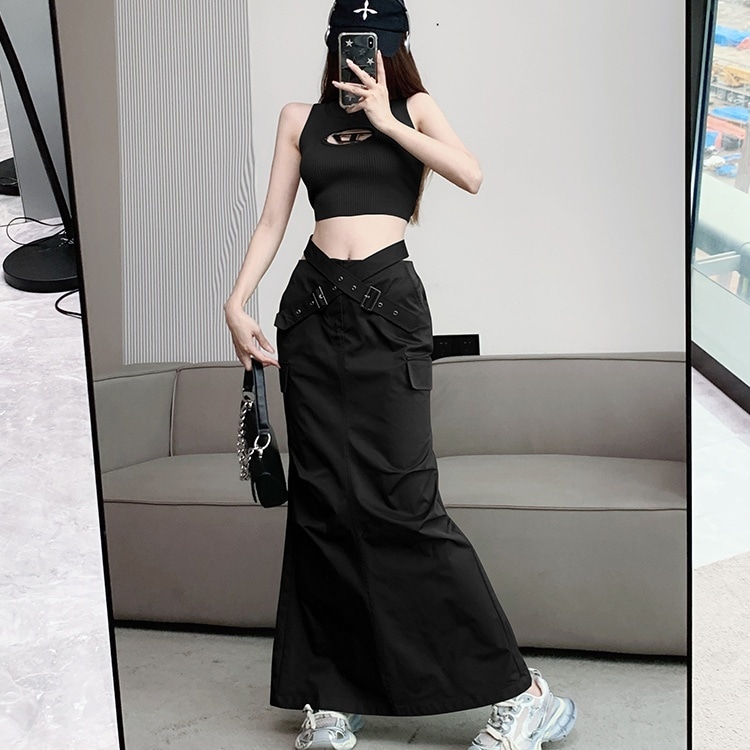 ボトムス スカート ロングスカート タイトスカート ハイウエスト ベルト ポケット タイト ロング丈 かわいい 大人可愛い きれいめ シンプル カジュアル 上品 おしゃれ かっこい 大人女子 こなれ感