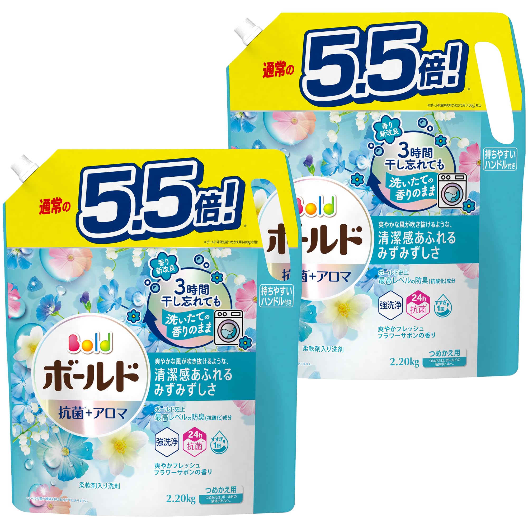 【まとめ買い】[大容量] ボールド 洗濯洗剤 液体 フレッシュフラワーサボン 詰め替え 2,200g×2袋