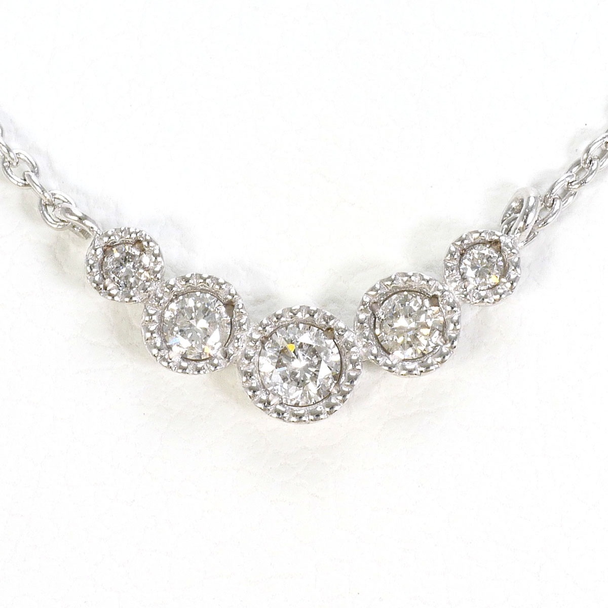 K18 18金 WG ホワイトゴールド ネックレス ダイヤモンド 0.14 ct 総重量約1.9g 約41cm 中古