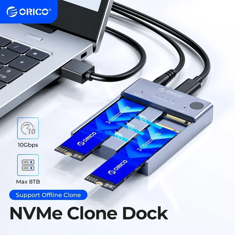 デュアルベイSSd ORICO-M.2 nvme ssdエンクロージャー,デュアルベイ,USB cからnvme ssd,アルミニウムデュプリケーター,pcie m-key ssd用のオフラインクローン
