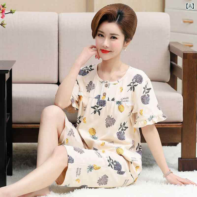 ルームウェア 部屋着 レディース 半袖 婦人 ミセス ママ 中高年 高齢者 パジャマ 夏 薄手 綿 ツーピース スーツ プラスサイズ ホームウェア 5,191円