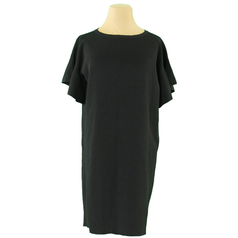 ワンピース クルーネック ワンピ フリル袖 レディース Sサイズ ブラック 中古