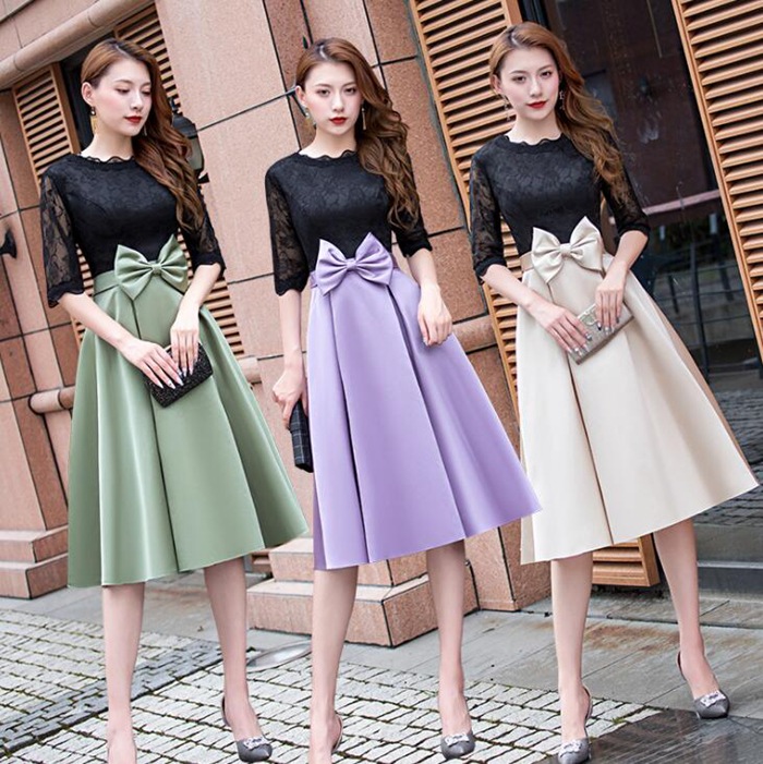 結婚式 ワンピース 綺麗なレースの五分袖ドレス パーティードレス 大きいサイズ 袖あり 秋 冬 秋冬 レース＆刺繍 袖レース 小さいサイズ お呼ばれ 他と被らない ドレス 二次会 披露宴 お呼ばれド 6,248円