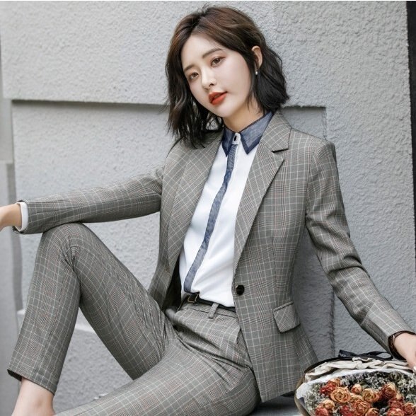 2点セットスーツ レディース チェック柄 ツーピーススーツ ビジネススーツ 20代30代40代 事務 4,550円