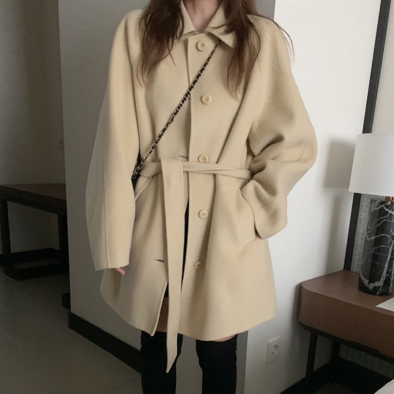 3色韓国秋冬新型シンプルな百合通勤ひもは腰を束ねて襟をひっくり返します