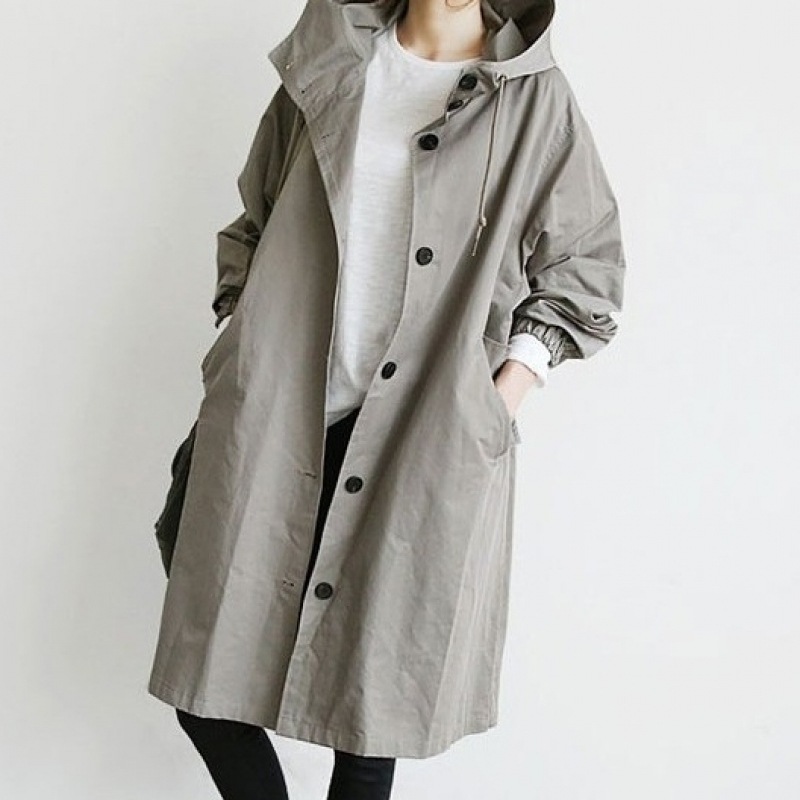 【楽天人気アイテム】 ファッション 無地 長袖 フード付き ポケット アウター ゆったり マウンテン パーカー トレンチコート レディース