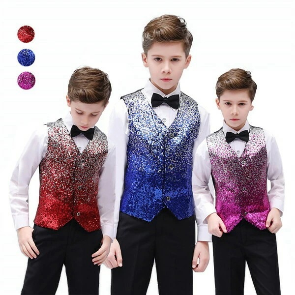 キッズ ベスト（単品）ステージ 衣装 スパンコール 男の子ダンス 王子様 貴族 ピアノ 発表会 コスプレ イベント 学園祭 ハロウィン キラキラ 子供 ズボン追加可 120 130 140 150 1