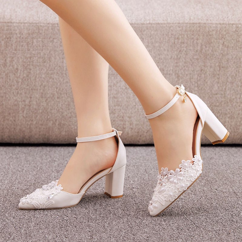 500円OFFクーポン ハイヒール パンプス 痛くない 脱げない 7.5cm 7.5センチ ヒール ピンヒール 靴 レディース ハイヒール レース 花柄 ポインテッドトゥ パンプス ドレスシューズ キ