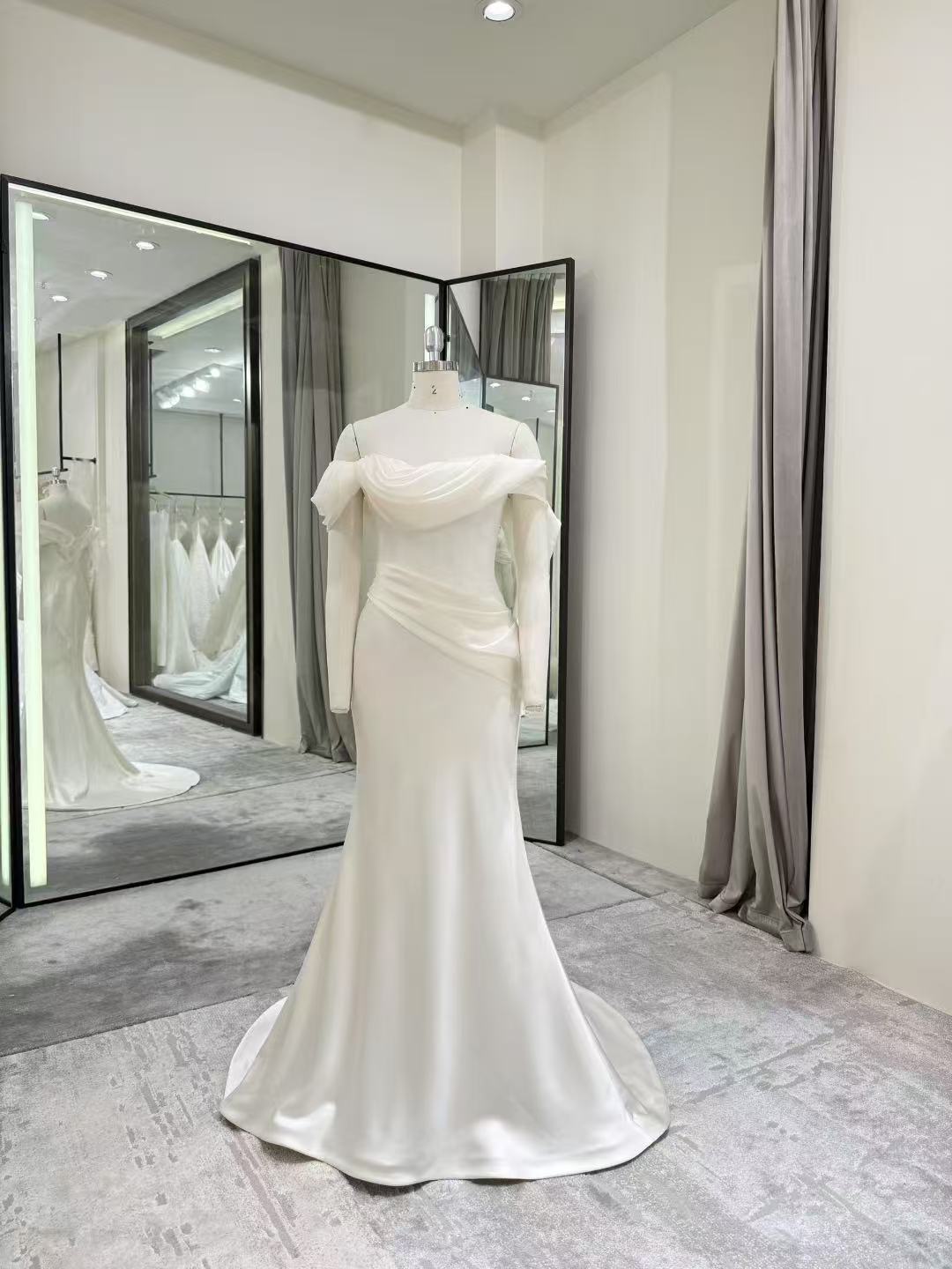 フランス風 ウェディングドレス オフショルダー マーメイドライン 大人っぽい 結婚式