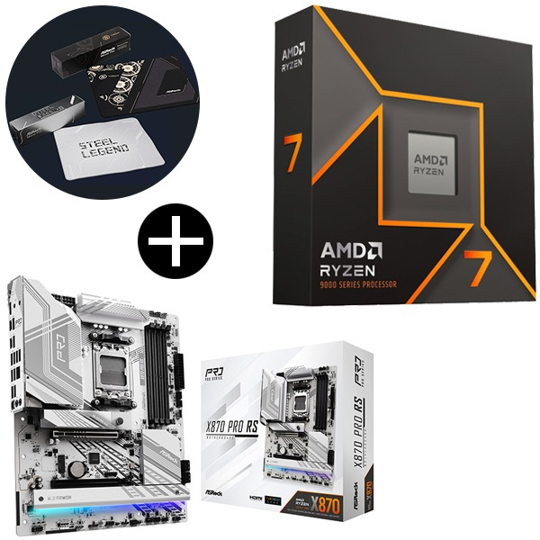 Ryzen 7 9700X W/O Cooler WOF CPU + ASRock X870 Pro RS マザーボード + ASRockオリジナルマウスパッド セット