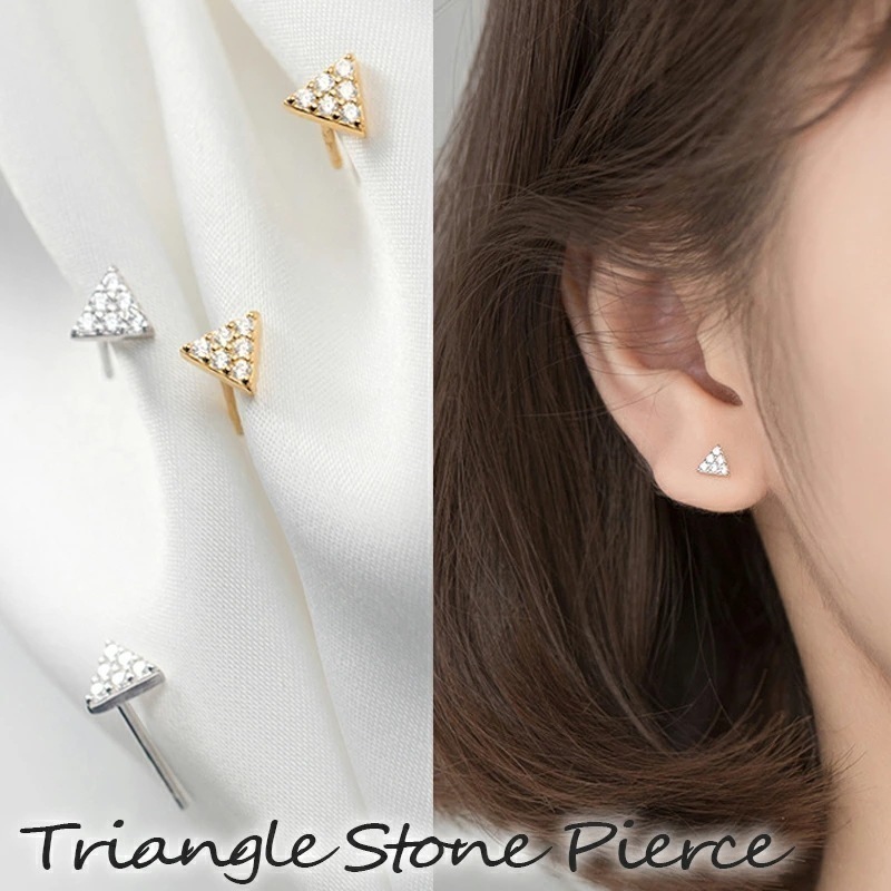 ピアス 小さい ミニ 小ぶり 三角 三角形 トライアングル シンプル 小さめピアス 一粒 ジルコニア 極小 小さいピアス つけっぱなし sier925 シルバー925 18金 コーティング キュービッ