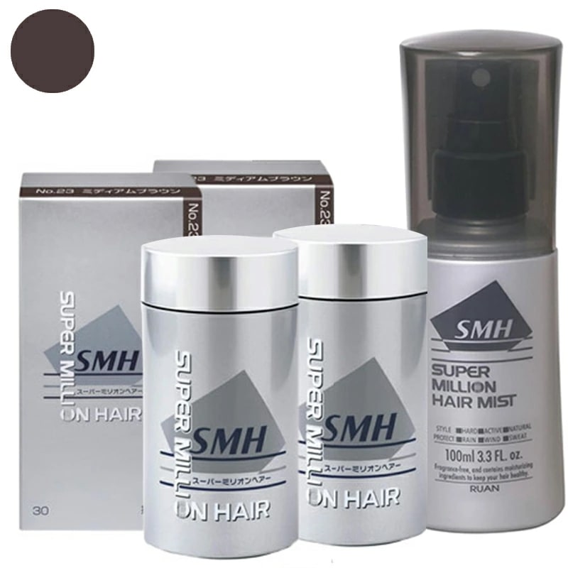 ルアン スーパー ミリオンヘアー ミディアムブラウン 30g ×2個 + ヘアーミスト 100mL ×1個 セット ふりかけ 薄毛 抜け毛 白髪 対策 増毛パウダー 髪 頭皮 分け目 薄毛隠し