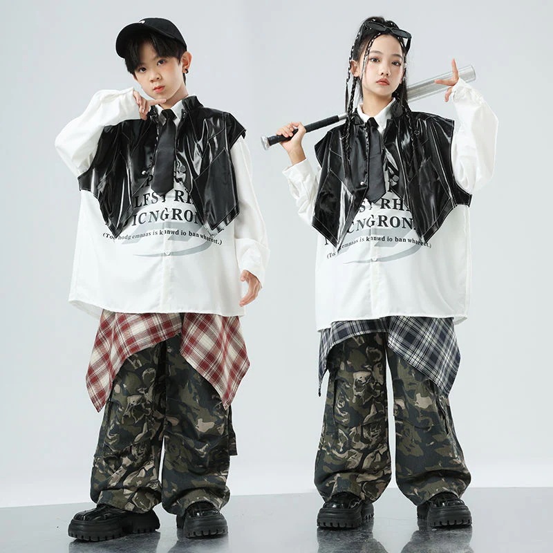 子供の街のダンスのファッション服の男の子のヒップホップの子供服のhiphopの女の子のジャズのダンスの服装の子供の爆発の街の公演服
