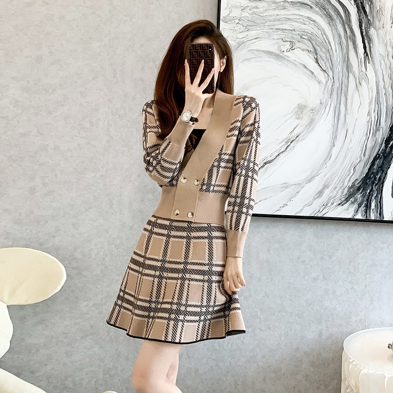 秋/冬/ニットセットアップ韓国ファッション人気ツーピースセット/トップス+スカート-268