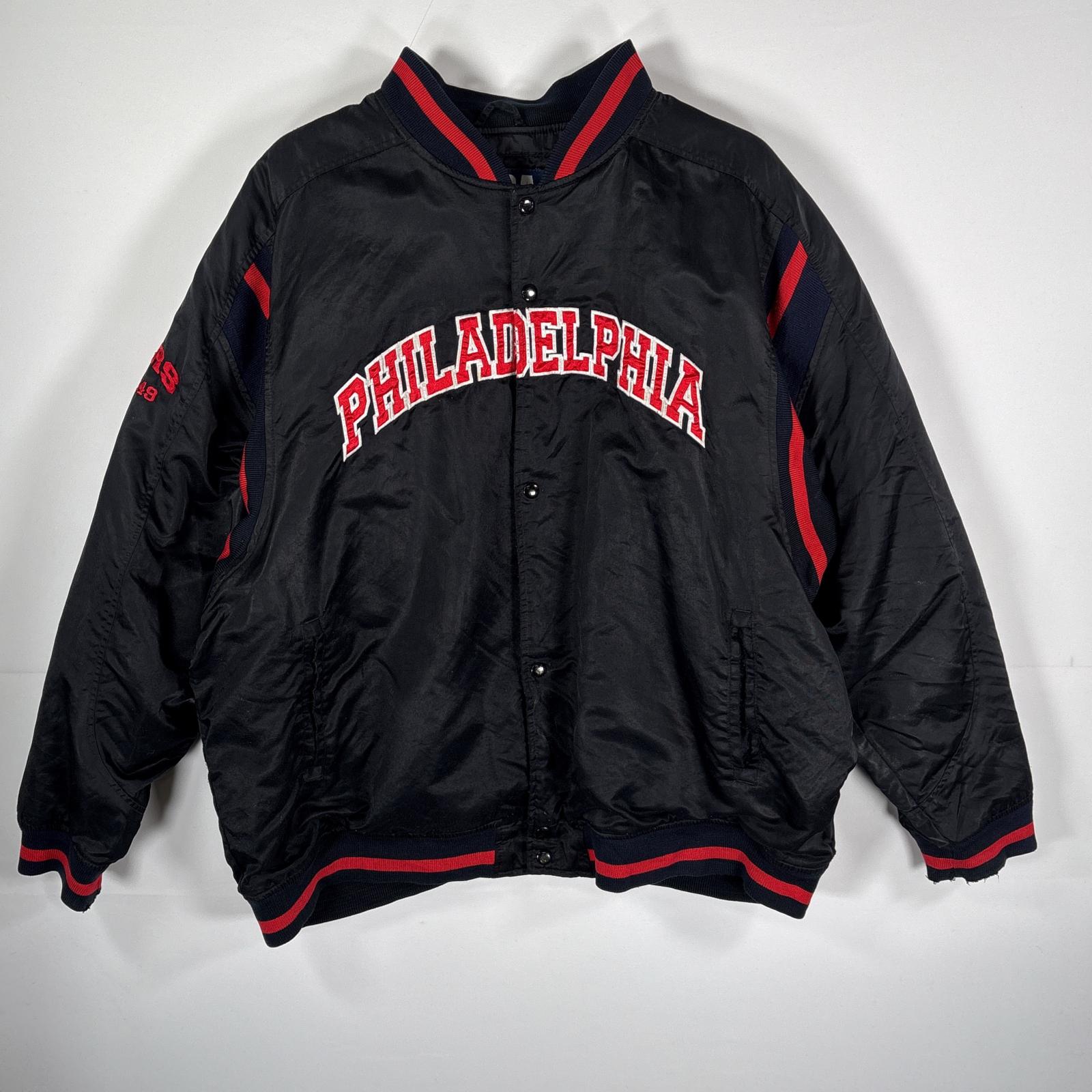 古着 90s～00s/90年代～00年代 NBA スタジャン フィラデルフィア76ers ナイロンジャケット 旧ロゴ XXL ブラック メンズ