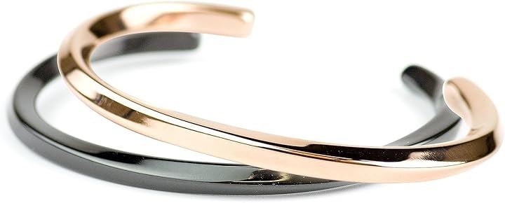 Verita. ペアバングル チタン 金属アレルギー対応 ペアブレスレット カップル お揃い 人気 錆びにくい おしゃれ 誕生日 プレゼント メンズ(ブラック＆ゴールド, ワンサイズ)