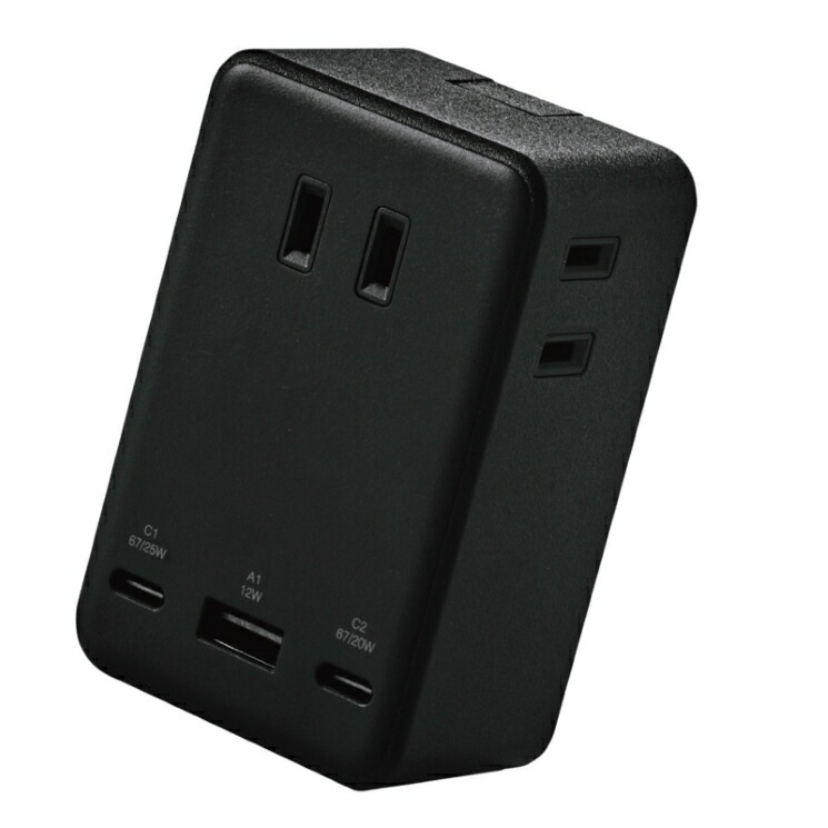 エレコム 電源タップ コンセント ×3 USB Type-C ×2 USB-A ×1 ポート付き PSE適合 67W PD対応 MacBook WindowsPC iPhone Android スマホ