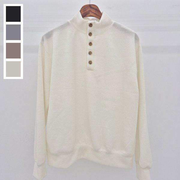 メンズ 季節の変わり目 ハーフネック ボタン 長袖 スウェットシャツ ニット 5C-KN-Q111-アイボリー