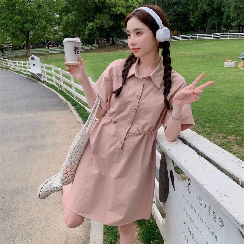 大ヒット 女性もフレンチ ピンク ウエストワーク ドレス 2025年 夏 新しい カレッジスタイル デザイン