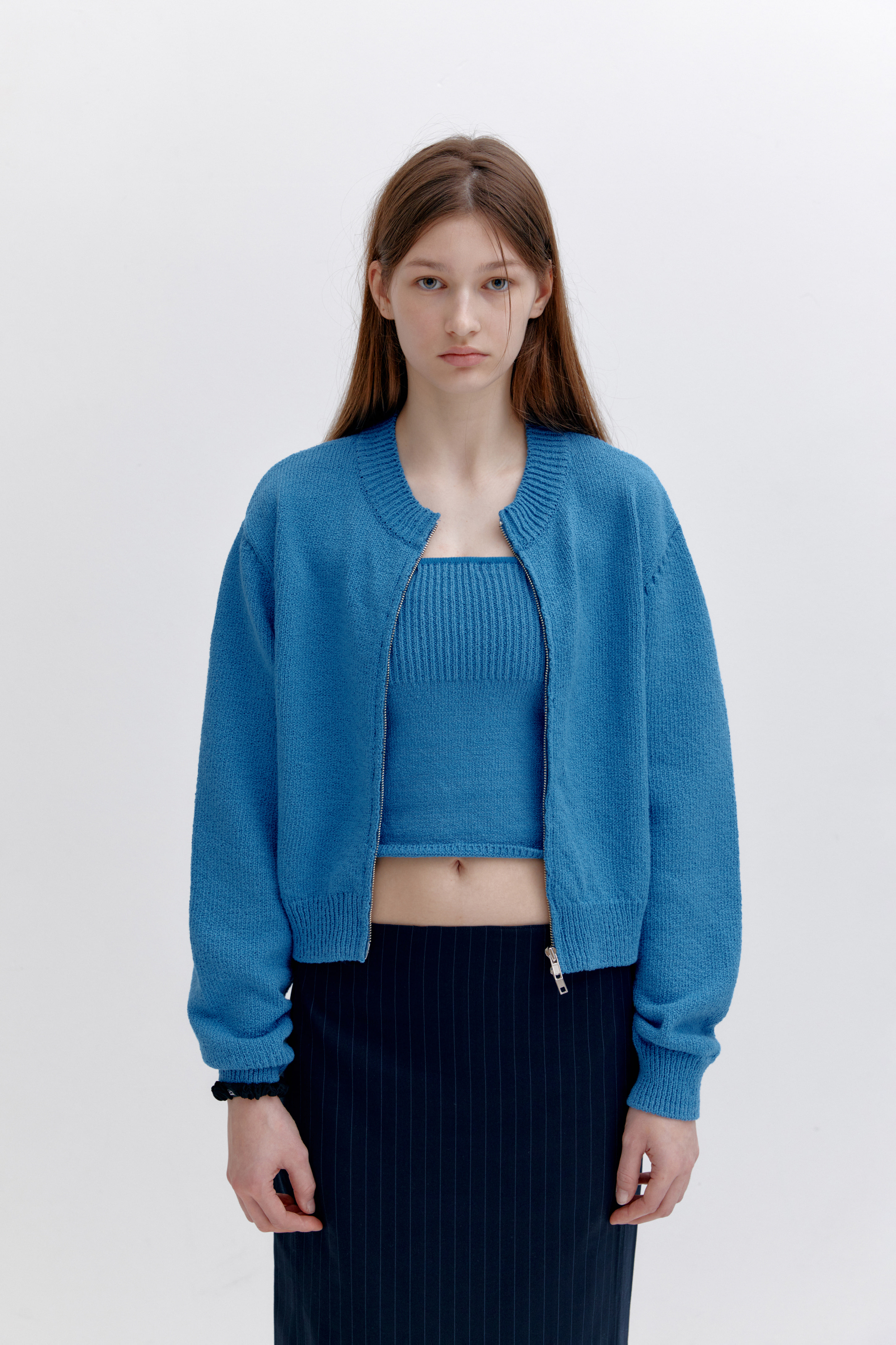【LOW CLASSIC】 COTTON ZIP-UP CARDIGAN : BLUE 19,795円