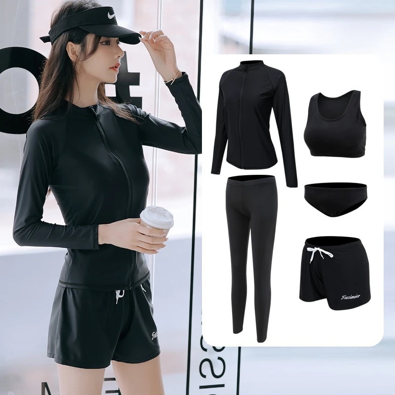 【人気 メガ割】セットアップ 水着 レディース 体型カバー 上下セット 女性用 UVカット 長袖 スポーツウェア 水陸両用 フィットネスウェア 長袖ラッシュガード 五点セット ウェットスーツ サーフィ