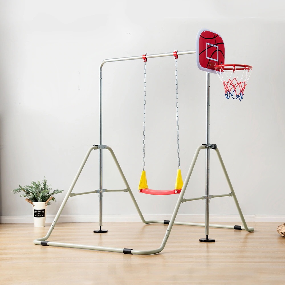 5段階高さ調節 折りたたみ 鉄棒 バスケットボール 室内 D鉄棒 ブランコ ライトグリーン 子供用 屋外