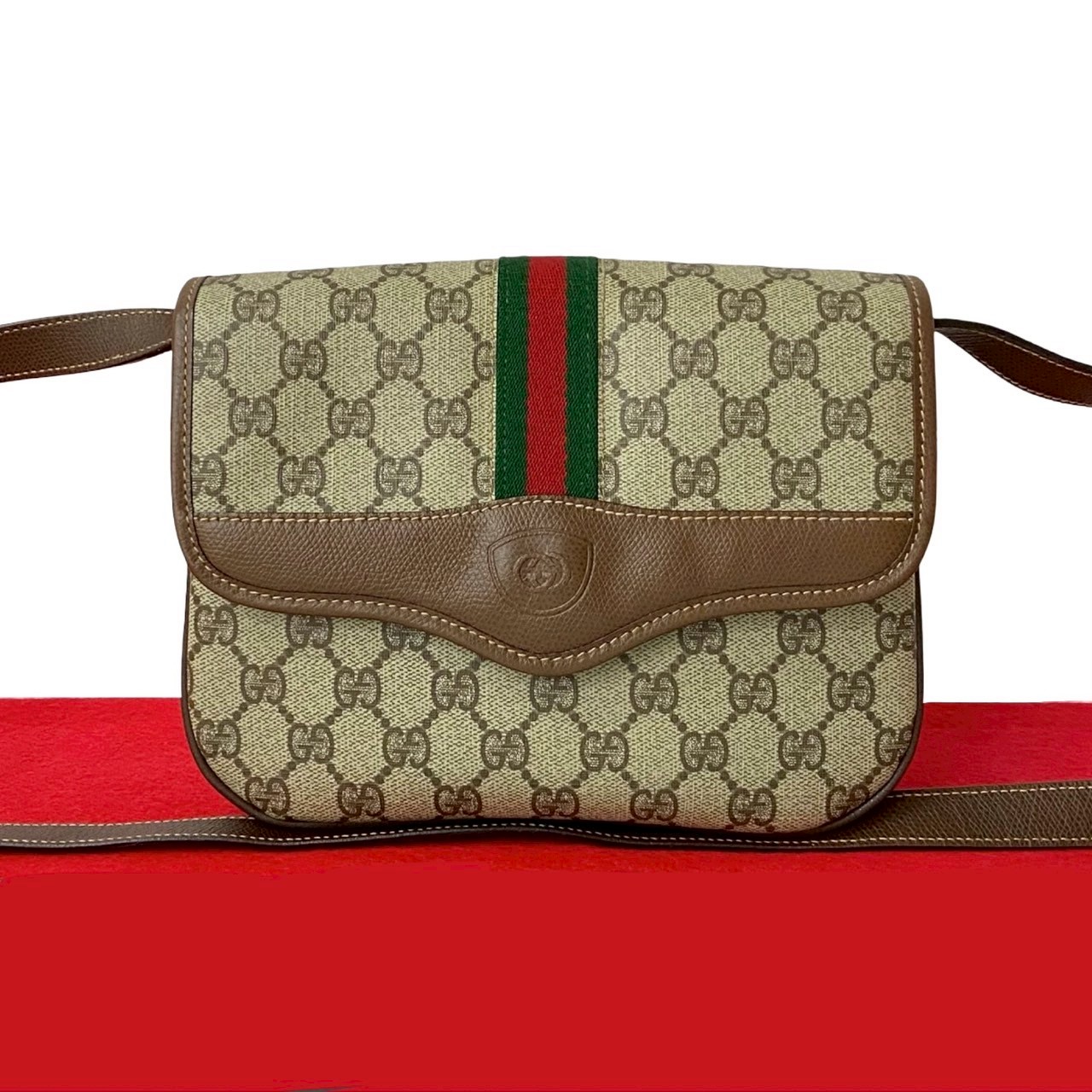 ヴィンテージ シェリーライン GG ロゴショルダーバッグ レザー PVC ブラウン 26412